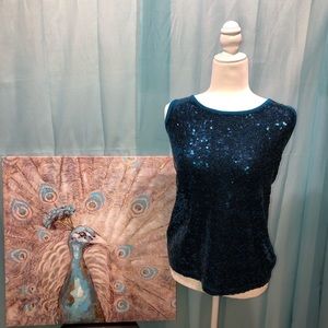 5/$25 | Cato Sequin Peacock Blue Tank Top Size M